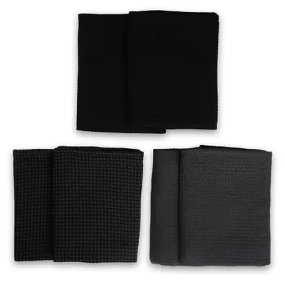 Productafbeelding van Katoenen theedoeken en handdoeken, set keukenhanddoeken, grijs-zwart, 70 x 45 cm, herbruikbaar