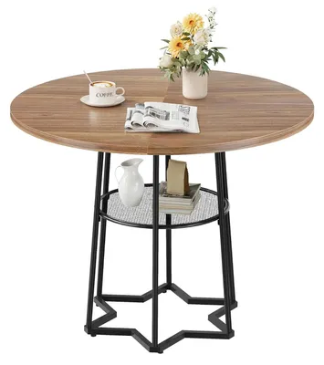 Immagine prodotto di Moderno tavolo da pranzo rotondo in legno - Tavolo da pranzo/da cucina - Struttura in metallo - Diametro ≤120 cm - Per sala da pranzo, cucina, soggiorno - Marrone