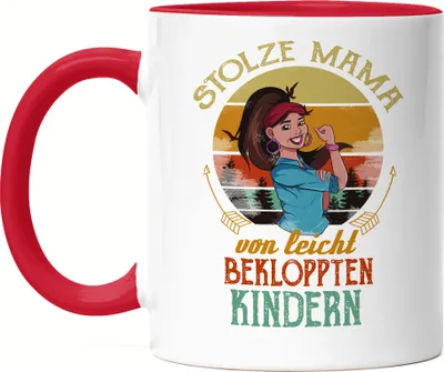 Produktbild von Stolze Mama von leicht bekloppten Kindern Tasse Rot Lustig Mutter Muttertag Spruch Geschenk Mama Mami