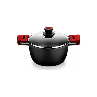 Produktbild von BRA Premiere | Hoher Kochtopf 32 cm, Aluminiumguss, dreischichtige, verstärkte Antihaftbeschichtung, 2 abnehmbare Silikongriffe, für alle Herdarten einschließlich Induktion geeignet, Farbe Rot