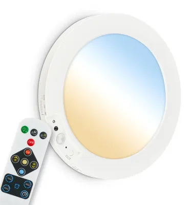 Obrázek produktu pro LED nástěnná lampa Briloner bez napájení, s baterií, průměr 19x1,5 cm, kulatá, 4W, 300lm, 3000K-6500K (teplá bílá až denní světlo), s pohybovým senzorem, bílá barva – nástěnná lampa do obývacího pokoje nebo chodby