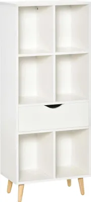 Image de Bibliothèque - Meuble de salon - Avec 1 tiroir - Dimensions 50×29,5×120 cm - A monter soi-même - Blanc
