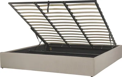 Produktbild von BELIANI Polsterbett Hellbraun Stoffbezug mit Lattenrost 180 x 200 cm Hochklappbar Bettkasten Skandi Modern Doppelbett Schlafzimmer Ausstattung