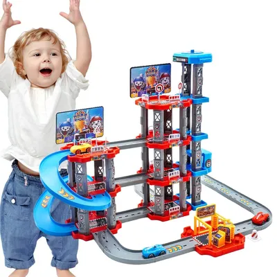 Produktbild von Garage Car Track Playset,Parkhausspielzeug,Interaktives Fahrzeugrennen Ramp Spiel, Set fuer Auto,Versammlung, Vorschule Bildungsverkehrsspiel,Rot