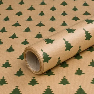 Produktbild von Geschenkpapier für Weihnachten, Grüne Tanne, Kraftpapier Braun, 0,70 x 10 m