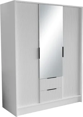 Produktbild von Drehtürenschrank NOEMI, 3-türig Kleiderschrank mit 2 Schubladen, und Spiegel, Moderne Garderobe, Schrank Größe: 150 x 200 x 51 cm