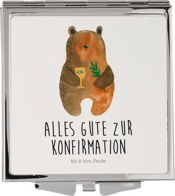Produktbild von Mr. & Mrs. Panda Schminkspiegel Bär Konfirmation - Weiß - Geschenk, Gottesdienst, Klappspiegel, Klappbarer Spiegel, Kirche, klein, Evangelisch, Frauen, Teddy