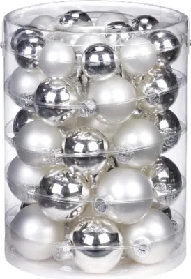 Produktbild von Weihnachtskugeln 44 Stk 4,5,6cm Frosty Silver + Aufhänger