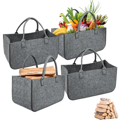 Image de LARS360 4 pièces sac à provisions en feutre Sac à bois de cheminée épaissi avec poignées Sacs à provisions en feutre Panier à bois de cheminée en feutre 50x25x25 cm (gris clair)