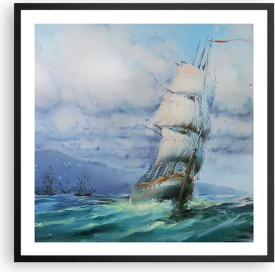Produktbild von Gerahmtes Poster - Schwarzer Rahmen - Meer Segelschiff - 60x60 cm - Wand Bild - Wanddeko - Wandbilder - Kunstposter - Wandposter - Bilderrahmen - Bilder - Kunstdruck - Wandbild - P2BAC60x60-3782