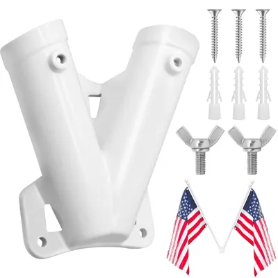 Image de Support pour mât de drapeau - Aluminium durable - Support de drapeau mural - Montage extérieur - Résistant aux intempéries - Adapté pour jardin/pelouse