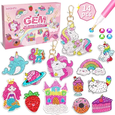 Produktbild von Maqhpu 2025 Adventskalender Füllung Kinder 5D Diamond Painting Schlüsselanhänger Bastelset Mädchen 6-12 Jahre 14 DIY Diamant-Mal-Kits Weihnachten