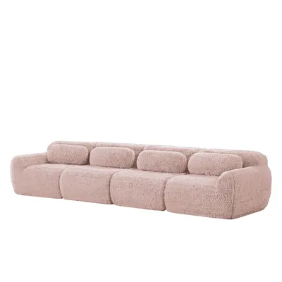 Immagine prodotto di AIORBER Divano modulare a 4 posti, tessuto peluche di alta qualità, schiuma altamente elastica, base antiscivolo, supporto ergonomico, nessun montaggio, rosa