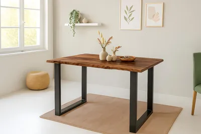 Produktbild von Esstisch Baumkante 140 x 80 cm massiv Akazie nussbaum U-Gestell schwarz QUINTUS