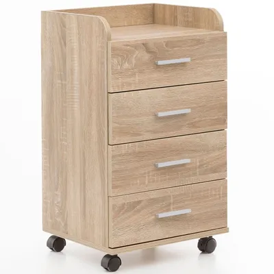 Produktbild von Rollcontainer WL5.749 40x70,5x33cm Sonoma, Schreibtisch-Container Rollschrank 4 Schubladen, Moderner Schubladencontainer mit Rollen, Standcontainer Bürocontainer Beistellcontainer
