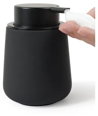 Obrázek produktu pro Dávkovač mýdla z keramiky, černý, matný povrch, objem 350 ml, možnost doplnění, vhodný do kuchyně a koupelny