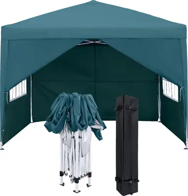 Produktbild von JOIEYOU Pavillon 3x3m Faltpavillon mit Seitenteilen und Fenstern und Tragetasche Faltzelt Polyester Faltbar Gartenpavillon Zelt Outdoor, Grün