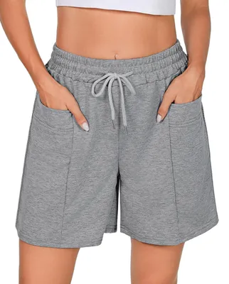 Imagen del producto de Pantalones cortos tipo bermuda para mujer, cintura alta, color gris claro