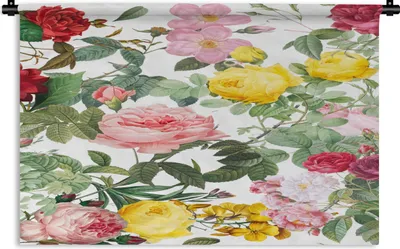 Produktbild von MuchoWow® Wandteppich Wandbehang Blumen - Gelb - Rosa - Weiß 150x100 cm Tapisserie Dekoration Wandtuch - Waschbar - Tapisserien - Wand-Decke