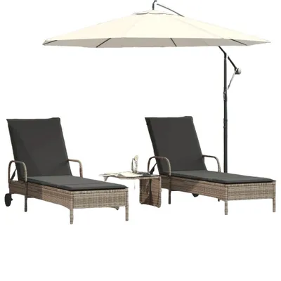 Image de 2 bains de soleil avec coussins gris clair Poly rotin