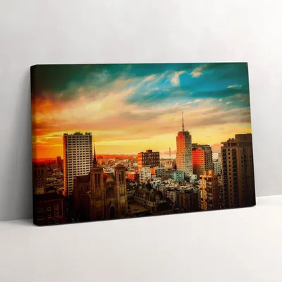Produktbild von Luftaufnahme der Stadt in der Morgendämmerung – Leinwandbild Wandbild – 30x20 cm – Leinwandbilder – Wandbilder – Schlafzimmer – Flur