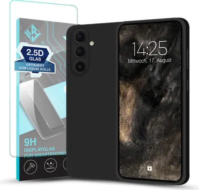 Produktbild von Hülle für Samsung Galaxy A36 5G mit 9H Displayglas Displayschutz Plus Case Cover Bumper Silikon Softgrip Schutzhülle Farbe: Schwarz
