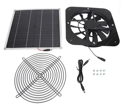 Produktbild von Solar-Lüfter-Set mit 100-W-Solarpanel und 10-Zoll-Rundventilator für Gewächshaus, Schuppen und Hühnerstall