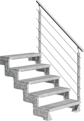 Produktbild von Aussentreppe Pertura Tallis mit Prova Geländer 5 Steigungen 100 cm Gitterrost