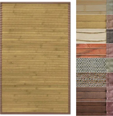 A collage of different material textures, with a large bamboo mat in the center.