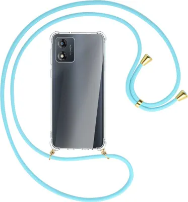 Produktbild von Handykette Backcover-Schutzhülle mit Band (Metall goldfarben) für Motorola Moto E13 (6.5'') - himmelblau