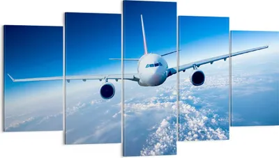 Produktbild von Bild auf Leinwand - Leinwandbild - Flugzeug himmel wolken flug - 160x85cm - Wand Bild - Wanddeko - Leinwanddruck - Bilder - Kunstdruck - Wanddekoration - Leinwand bilder - Wandkunst - EA160x85-2723