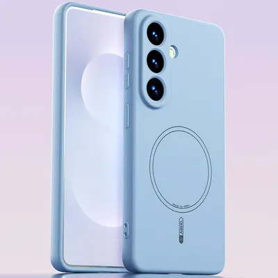 Image de Étui magnétique pour Samsung Galaxy S26, compatible MagSafe, en silicone souple, résistant aux chocs et aux rayures - Bleu