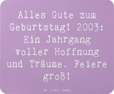 Produktbild von Mr. & Mrs. Panda Mauspad Spruch 2003 Geburtstag - Lavendeltraum - Geschenk, mausteppich, computer mousepad, unvergessliche Momente, pc, Mouse Pad, Happy Birthday, Liebe