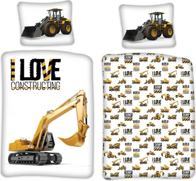 Image de Parure de lit bébé grue pelleteuse camion chantier 100 x 135 cm