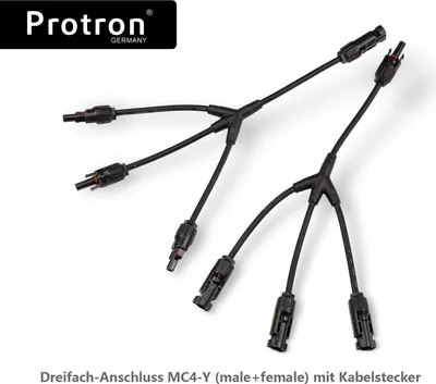 Produktbild von Protron Adapter Stecker für PV Photovoltaik Solarpanel Solarmodule - Dreifach-Anschluss MC4 Y (male + female) mit Kabelstecker, 0% MwSt