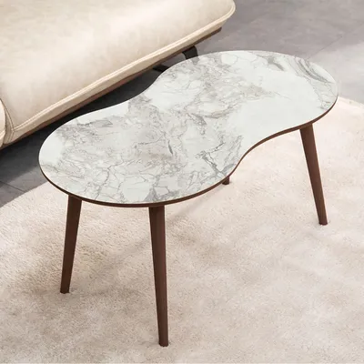 Produktbild von Skye Decor, Moderner Kaffeetisch aus 100% MDF, Weiß, 99 x 45 x 54 cm | 18 mm dicke, Holzbeine | Elegantes Marmor-Design, ideal für stilvolle Wohn- und Arbeitsräume.