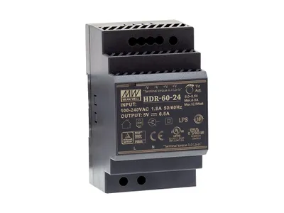 Productafbeelding van MEAN WELL HDR-60-5, 85 - 264 V, 60 W, 5 V, 6,5 A, RoHS, 52,5 mm