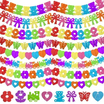 8 bunte Papiergirlanden, 3 m, verschiedene Motive, Partydekoration
