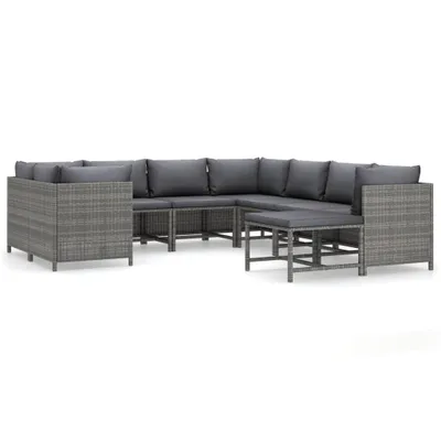Immagine prodotto di vidaXL Set da giardino 9 pezzi con cuscini in polyrattan grigio