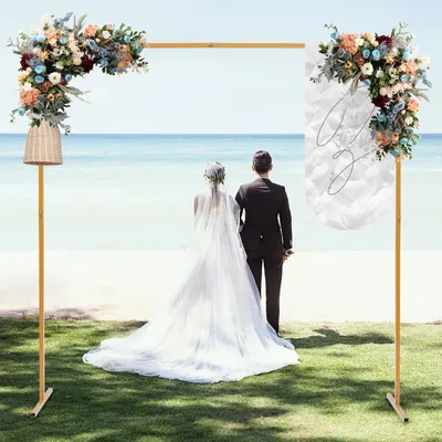 Immagine prodotto di Set di 2 supporti a forma di arco - Struttura in metallo quadrata - Altezza regolabile da 106,5 a 200 cm - Decorazioni per matrimoni, compleanni, feste - Colore: giallo