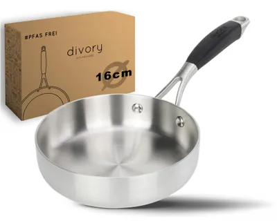 Produktbild von DIVORY Edelstahlpfanne 16cm – unbeschichtete Pfanne aus Edelstahl, Induktion geeignet, kleine Bratpfanne ohne Beschichtung