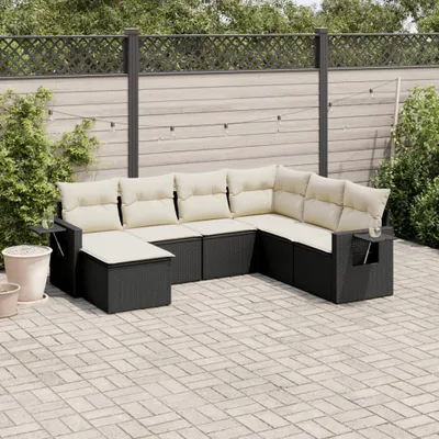 Produktbild von 7-tlg. Garten-Sofagarnitur - mit Kissen Schwarz Poly Rattan - Gartenmöbelset 3252833