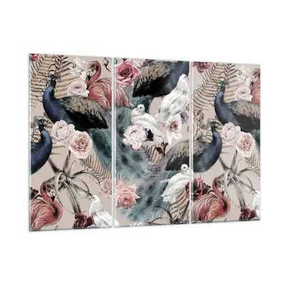 Produktbild von Bilder auf glas - 3 Teile - Pfauen Squab Flamingos - 165x110cm - Glasbilder - Wandbilder - Bilder - zum Aufhängen bereit - Wanddekoration aus Glas - Glas Bilder - Wandbild auf Glas - GCE165x110-4890