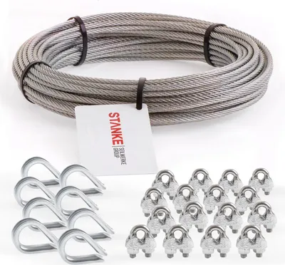 Produktbild von Seilwerk STANKE Rankhilfe Edelstahldrahtseil 10m V4A Edelstahlseil 4mm 7x7, 8x Kausche V4A, 16x Bügelformklemme V4A - SET 3