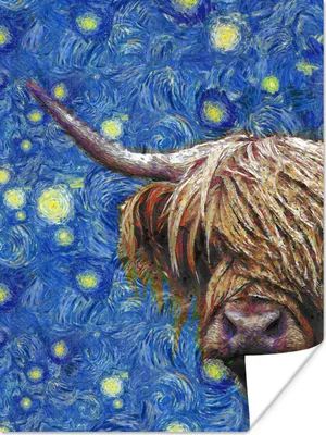 Produktbild von MuchoWow® Poster Scottish Highlander - Sternennacht - Van Gogh 120x160 cm - Wandbilder