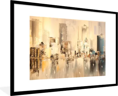 Produktbild von MuchoWow® Gerahmtes Poster Gemälde - Öl - Abstrakt - Skyline 90x60 cm - Poster mit Schwarzem Bilderrahmen Wandposter Rahmen Foto Bilder - Wanddekoration - Fotos