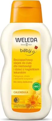 OLEJEK BEZZAPACHOWY DO CIAŁA DLA NIEMOWLĄT I DZIECI Z NAGIETKIEM LEKARSKIM ECO 200 ml - WELEDA
