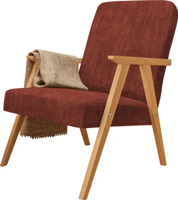 Produktbild von Sessel Petra klassische Sessel Retro im minimalistischen Stil Scandinavian Holz Farbe: Poso 39 – dunkelrot