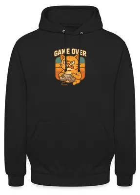 Produktbild von Spreadshirt Game Over | Zockende Katze Uni Hoodie, XXL, Schwarz