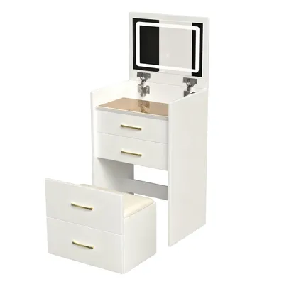 Produktbild von 3-in-1-Schminktisch mit offenem Spiegel,kleines Schminktisch-Set mit Tischplatte aus Klarglas,kompakter Schminktisch mit 3 Schubladen,B60/H118/T40 cm